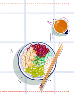 Vorschaubild Bunte Bowl mit Dinkelreis, Tofu und Edamame © Carina Lindmaier