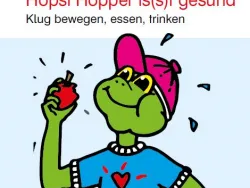 Frosch Hopsi Hopper isst einen Apfel