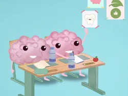 Zwei Brainies sitzen an einem Schultisch mit Wasserflaschen vor ihnen © FGÖ/GÖG