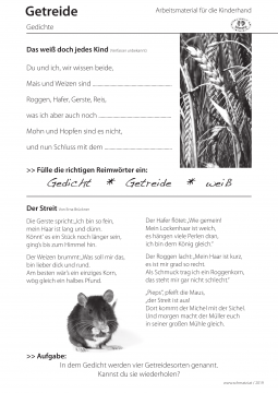 Arbeitsblatt Getreide-Gedichte Projekt Schmatzi