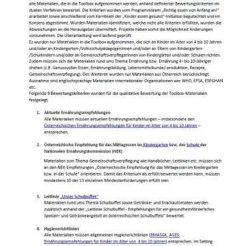 Voransicht Bewertungskriterien Toolbox-Materialien 