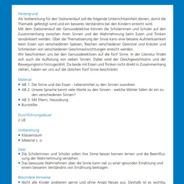 Voransicht Genussdetektive Unterrichtseinheiten Vorbereitung