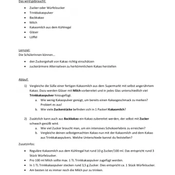 Praktische Übung: So viel Zucker steckt in Kakao