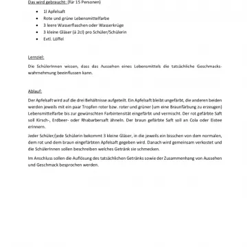 Praktische Übung: Wir schmecken was wir sehen