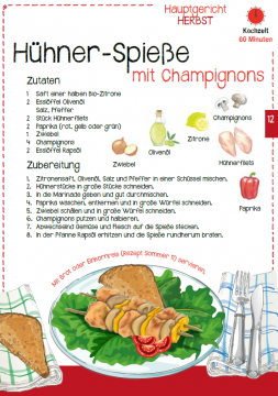 Vorschaubild Herbstrezept Hühner-Spieße mit Champignons