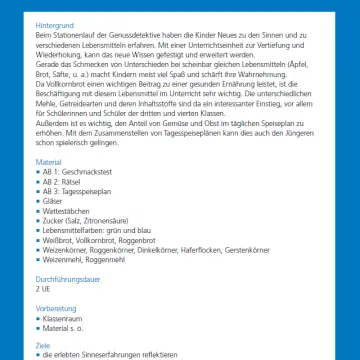 Vorschaubild Unterrichtseinheiten Nachbereitung Genussdetektive