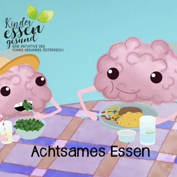 Gehirnchen-Familie beim Essen am Mittagstisch