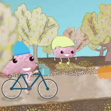 Brainy beim Radfahren im Herbst.