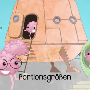 Vorschaubild Portionsgroessen © GÖG/FGÖ Brainy mit Raumschiff
