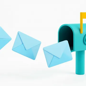 © AdobeStock_XOHIR_1666925965 Briefe die in einen blauen Briefkasten mit gelber Fahne fliegen